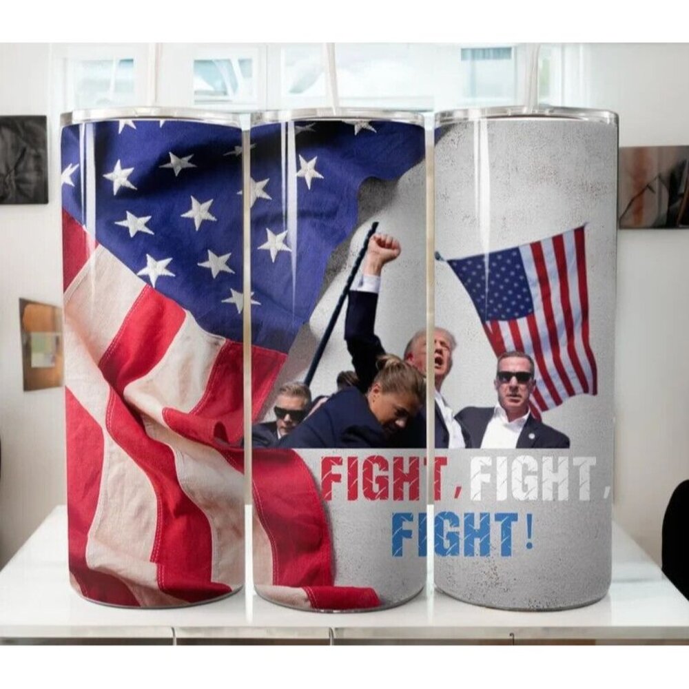 Donald Trump Fight Tumbler America Flag USA  2024 20oz  Tumblr Travel - Picture 2 of 3